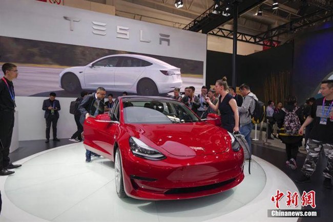 2018北京车展开幕特斯拉model3首次在中国亮相