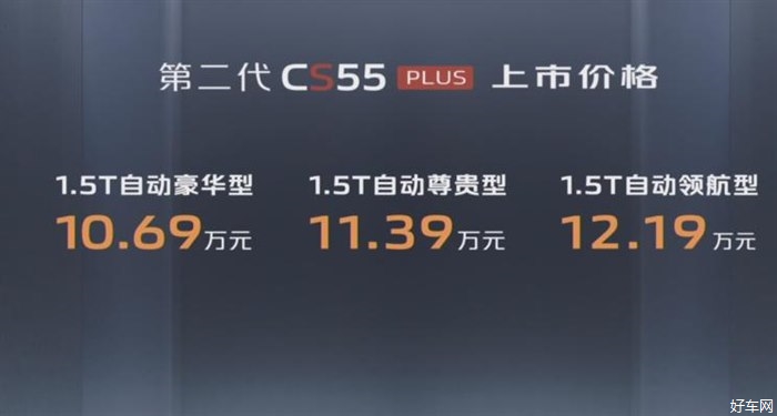 全新長安CS55PLUS上市 售10.69-12.19萬元