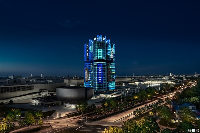 宝马总部四缸大厦照亮慕尼黑夜空，传达可持续，循环经济和电动出行的愿景